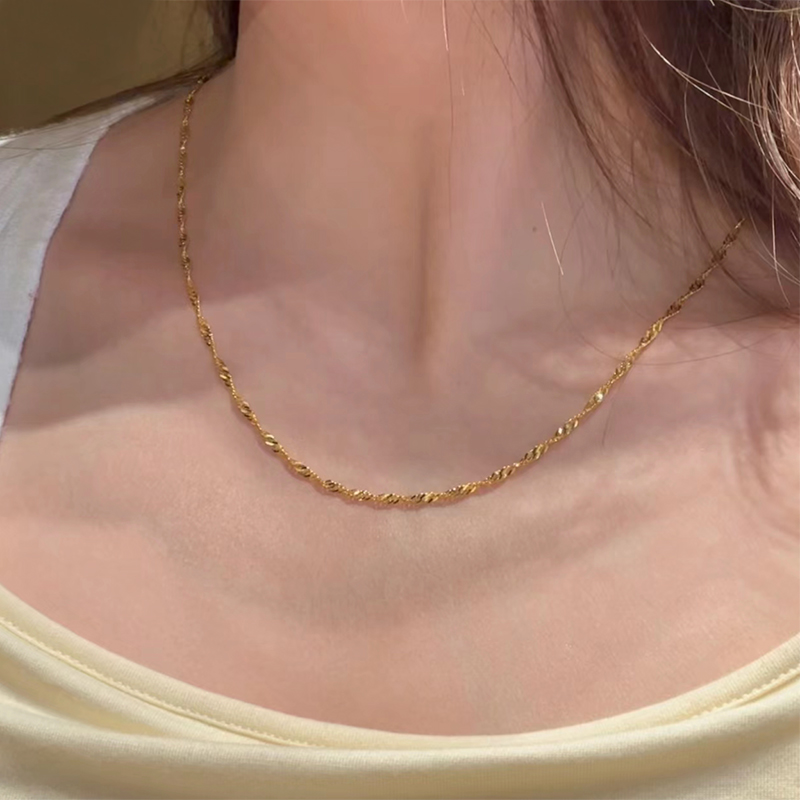 钛钢项链 精致水波纹项链女ins简约百搭素链单链锁骨链无吊坠配饰