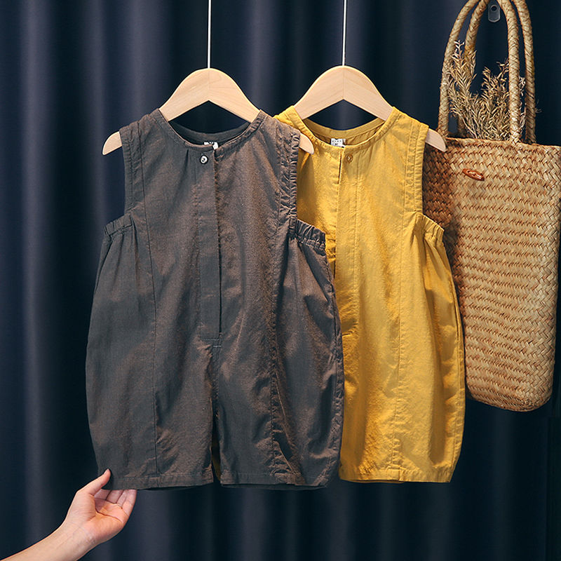 宝宝连体衣休闲宽松五分裤男童夏季新款韩版短裤女婴儿童棉麻裤子