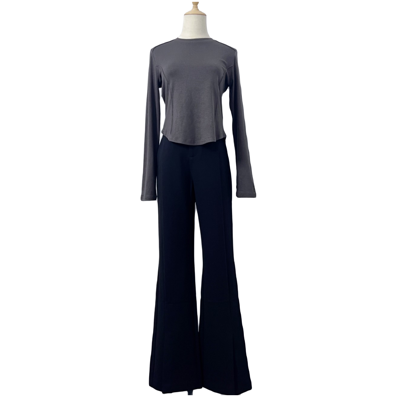 【QINXUAN】设计师款短款高弹力显瘦百搭长袖气质女士纯色打底上衣