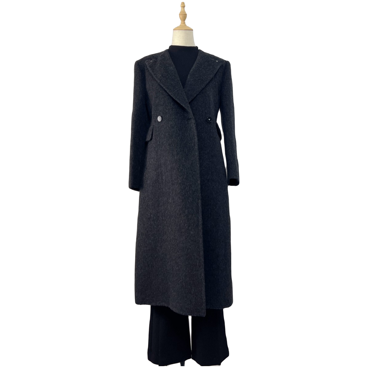 【QINXUAN】高端设计师新款澳毛骆驼绒桑蚕丝时尚气质纯色长款大衣