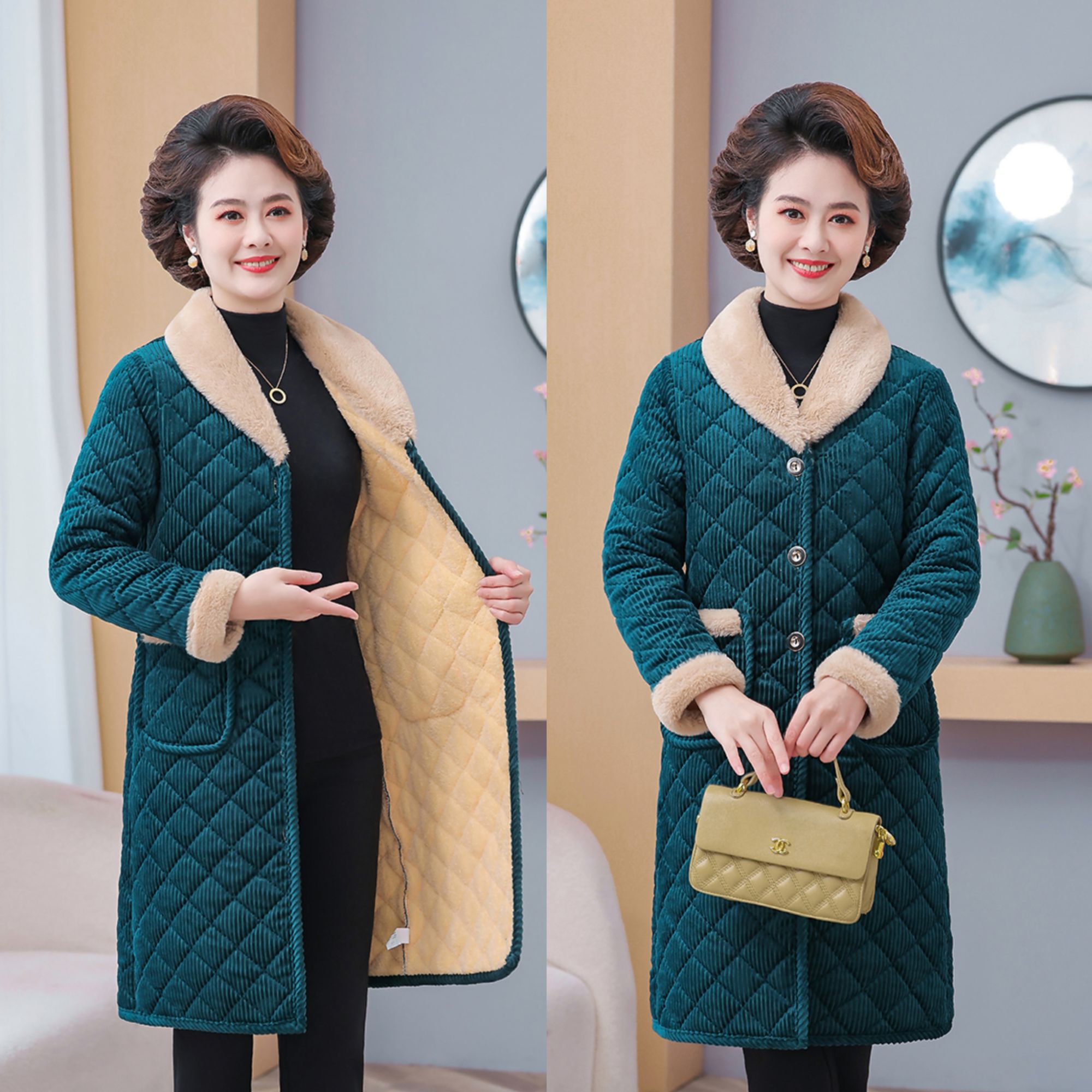 加绒加厚妈妈装棉衣棉裤中老年女冬季新款棉服保暖棉袄外穿秋冬季