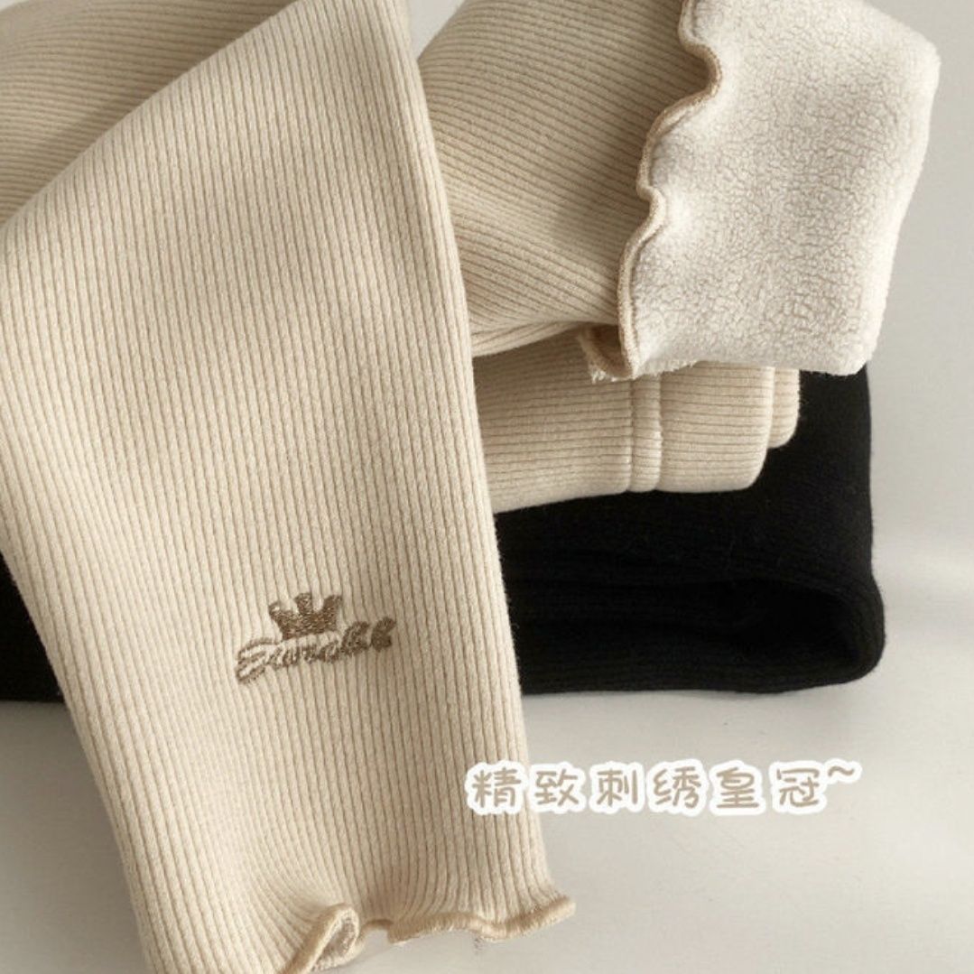 【爆款推荐】冬季新款儿童木耳卷打底裤加绒/不加刺绣小皇冠一