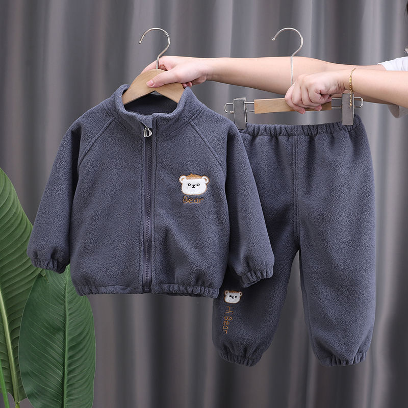儿童婴幼儿秋冬季厚款双面摇粒绒套装2023新款小童宝宝保暖两件套