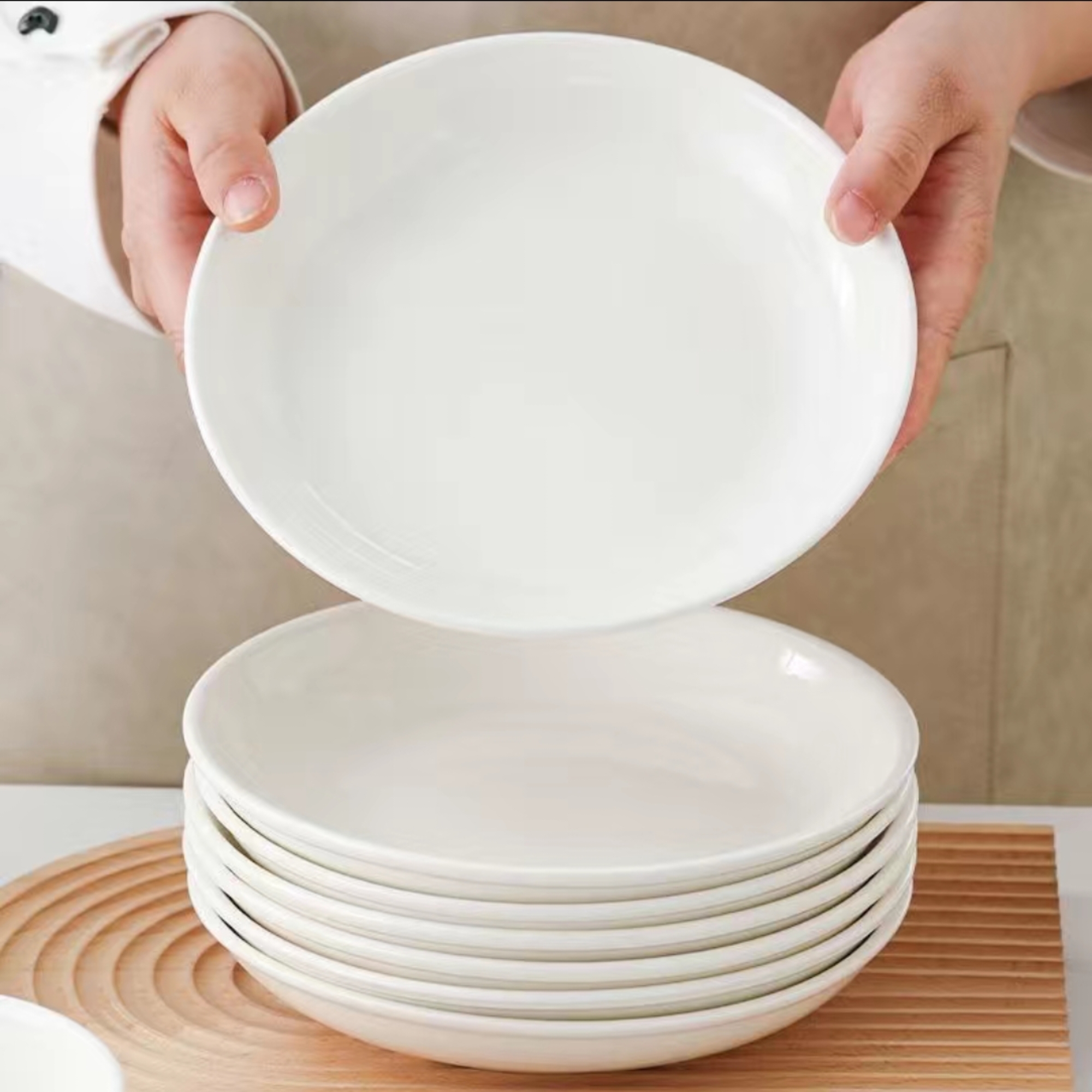 纯白6/7/8/9/10/12英寸陶瓷圆盘家用酒店纯白碟陶瓷碗网红餐具