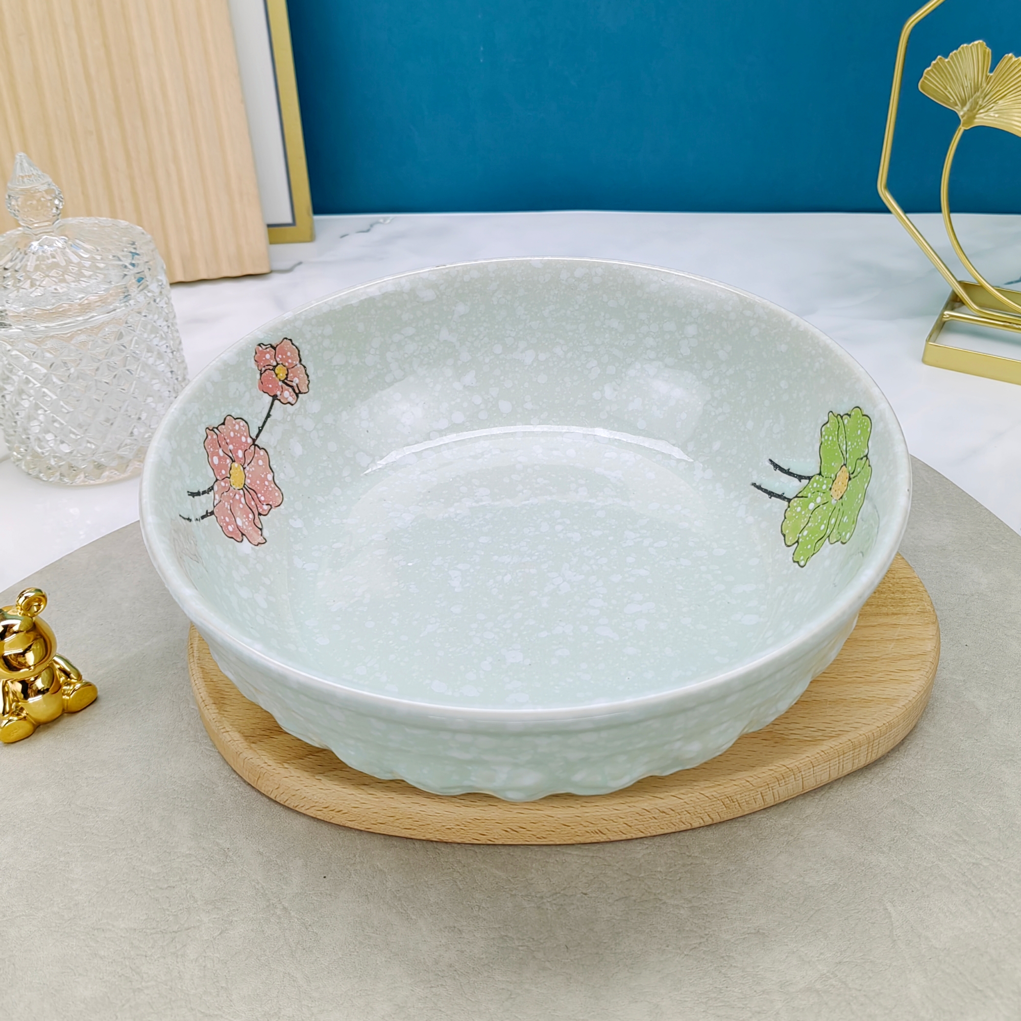 9英寸日式大号创意家用陶瓷大汤碗雪花釉大碗色釉绿色水煮鱼碗