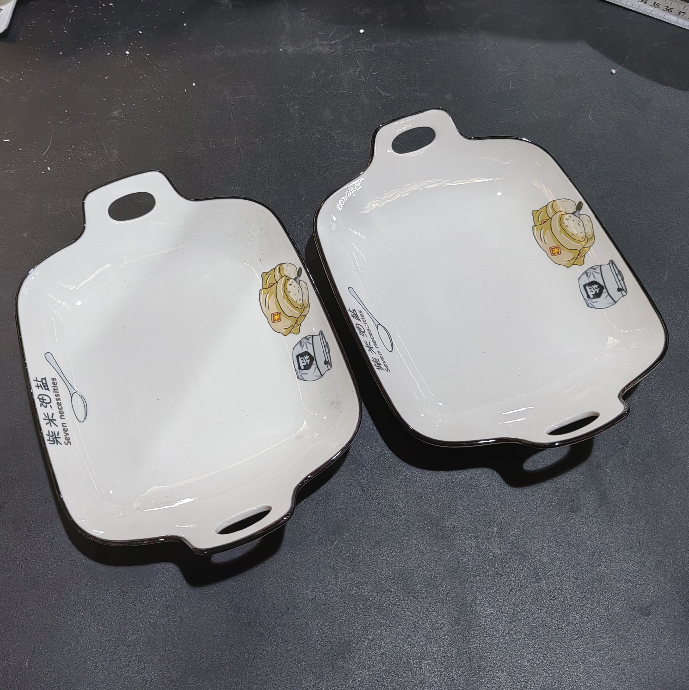 【清库福利】2只双耳正方盘菜盘陶瓷家用柴米油盐A018盘子餐盘