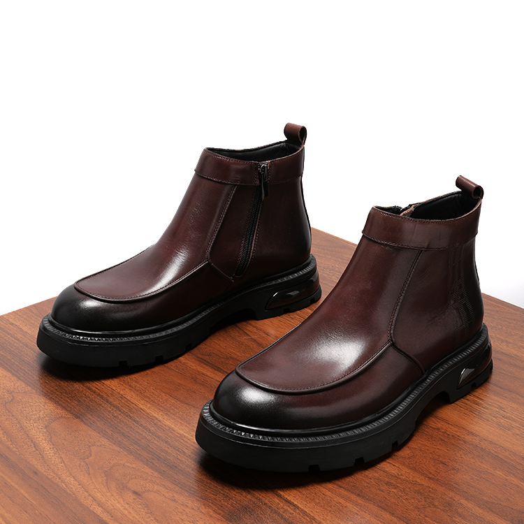 欧版牛皮切尔西靴男秋款真皮厚底增高圆头气垫英伦低帮马丁靴短靴