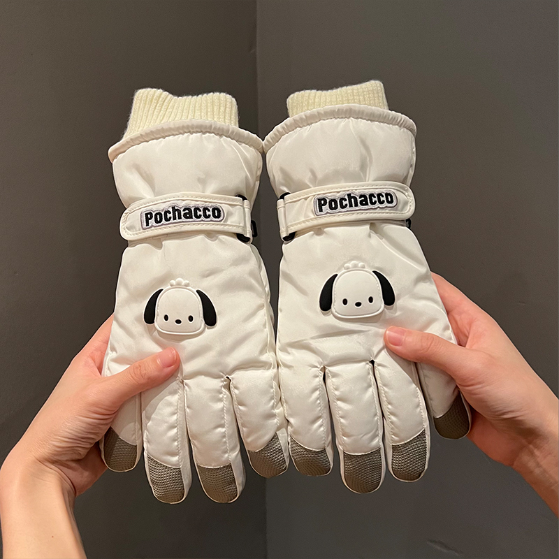 滑雪手套女士秋冬季新款加厚绒棉骑电车防风防水保暖卡通可爱触屏