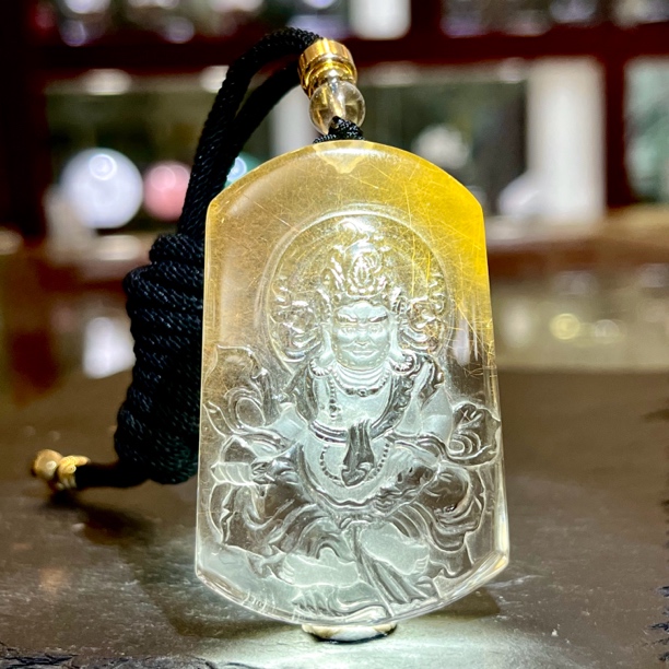 天然水晶黄发晶财神吊坠男士守护神