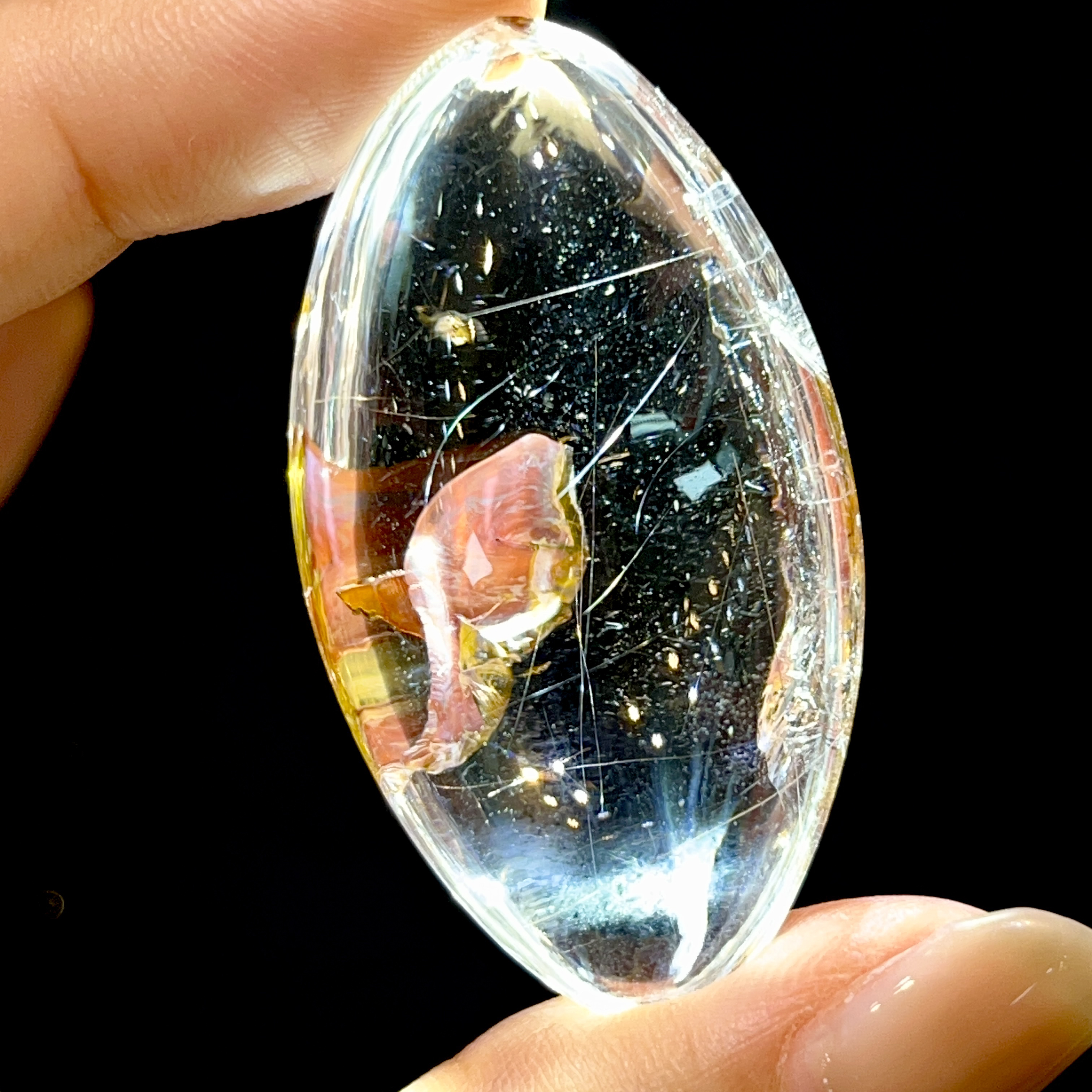 【锦鲤】天然水晶锦鲤胶花共生金发晶吊坠