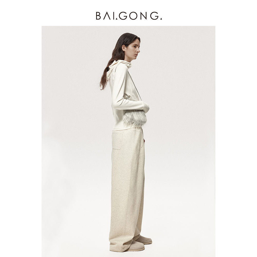 白弓BAIGONG/加绒版本慵懒风直筒宽松休闲裤37597X