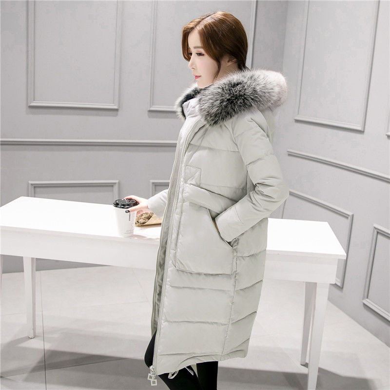 波司澄冬季新款毛领加厚韩版时尚反季清仓羽绒服女中长款白鸭