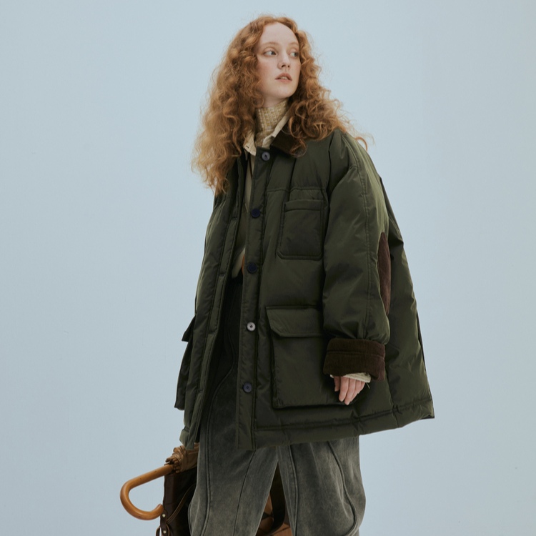 半圆原创【新国标90绒】高级感小众中长款休闲工装羽绒服D22405433