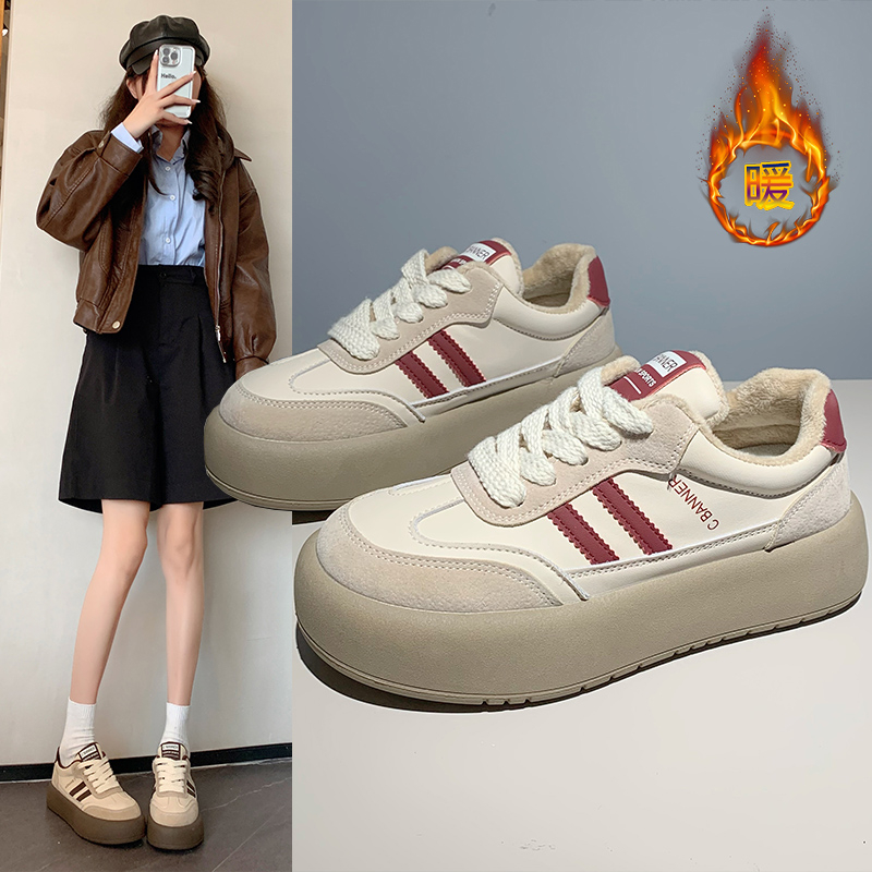 厚底二棉板鞋女2023冬季新款松糕底日常配色加绒加厚棉鞋百搭ins