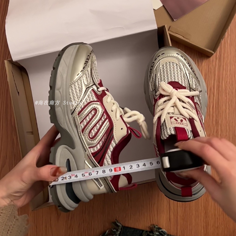 南在南方巴黎银色显脚小厚底老爹鞋女款2024新款春季港风运动鞋子