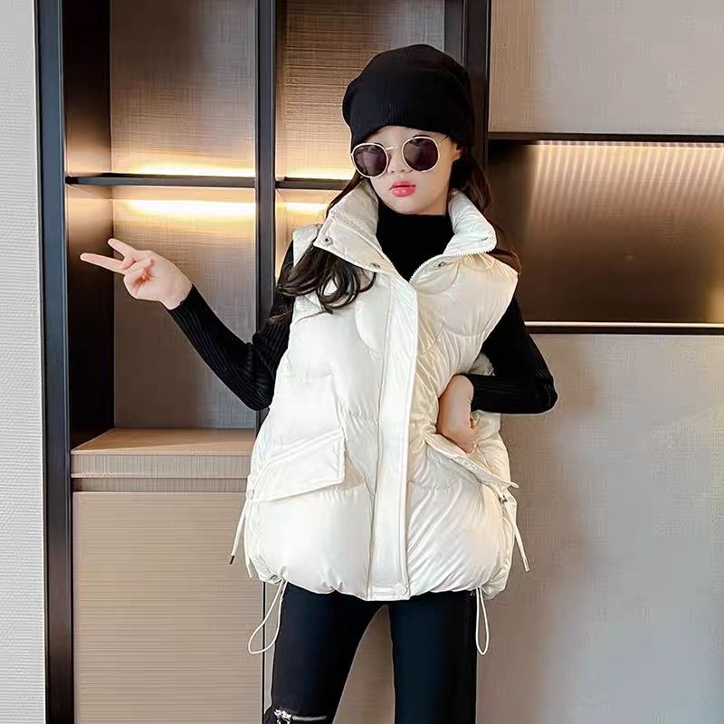 2023中大童羽绒服马甲女童外穿亮面免洗坎肩宽松背心外套潮