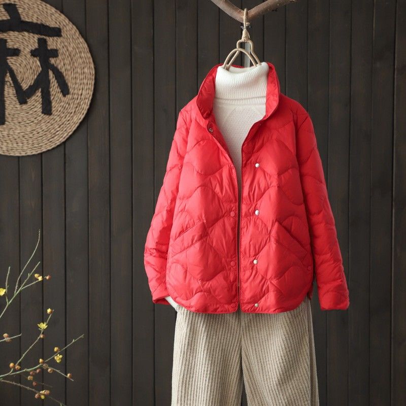 反季清仓轻薄羽绒羽绒服女短款户外宽松百搭冬季棉衣红色RT