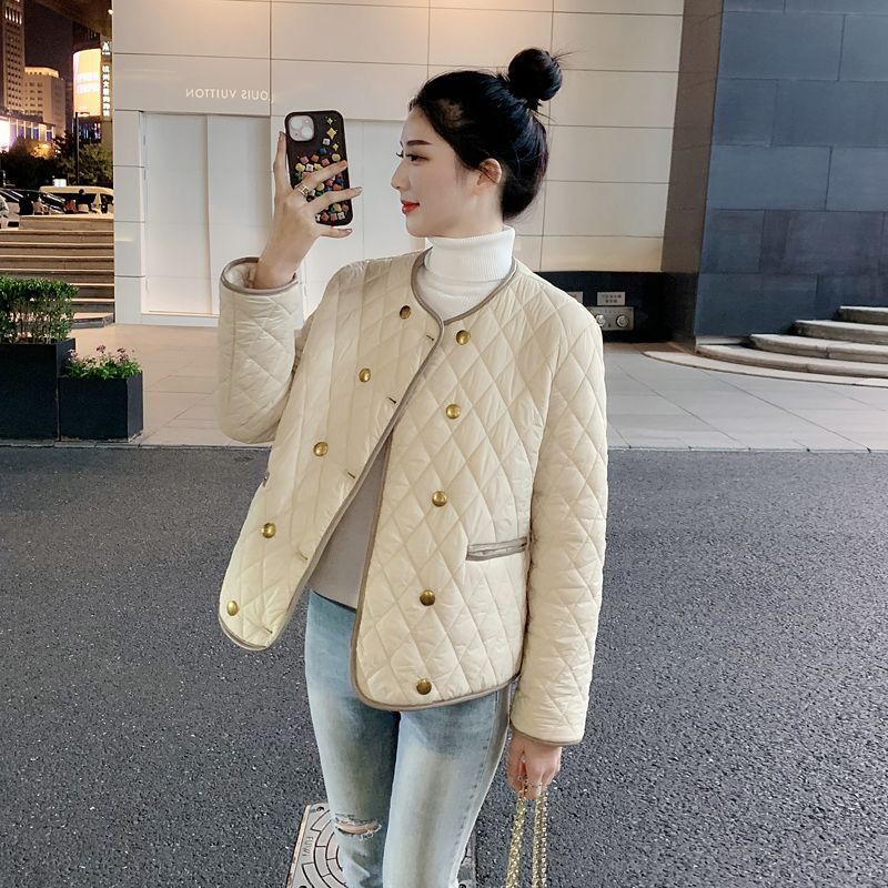 菱格小香风撞色轻薄款羽绒服外套女冬季保暖休闲气质小个子短款上