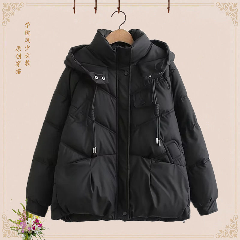 中学生羽绒服女冬季12-15岁初中高中生短款面包服少女宽松
