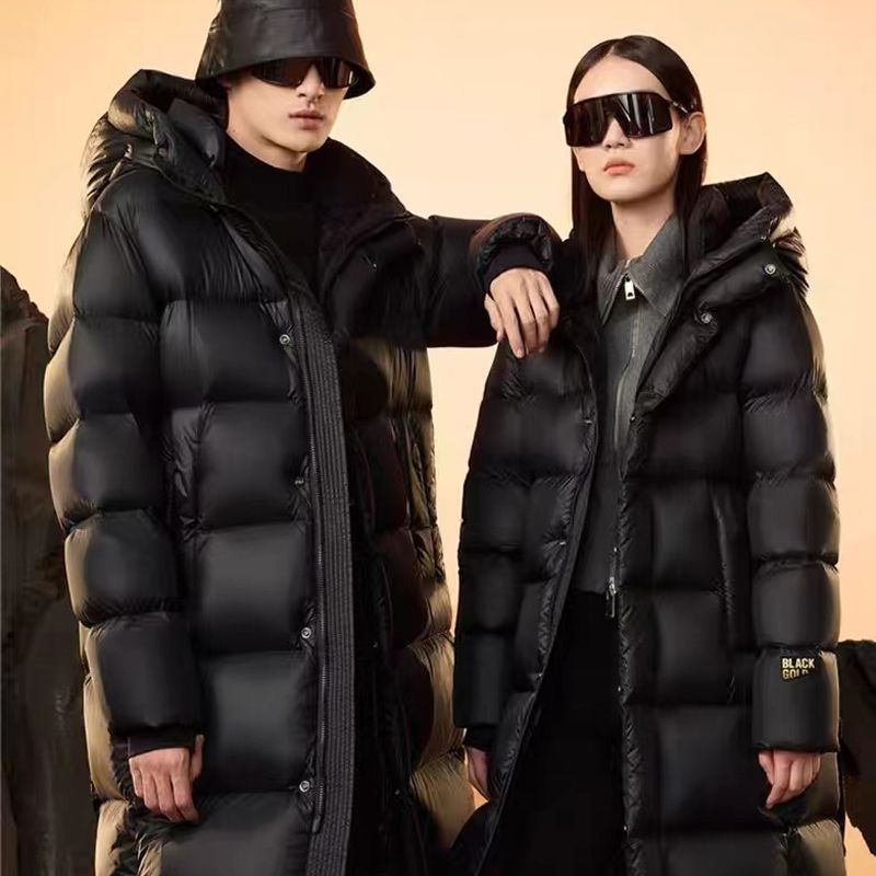 鹅绒服黑金八格高端羽绒服加厚男女长款过膝极寒冬季外套三