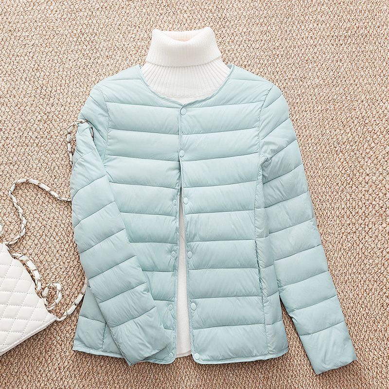 2023轻薄羽绒羽绒服女短款秋冬季内胆羽绒服圆领领两穿羽绒
