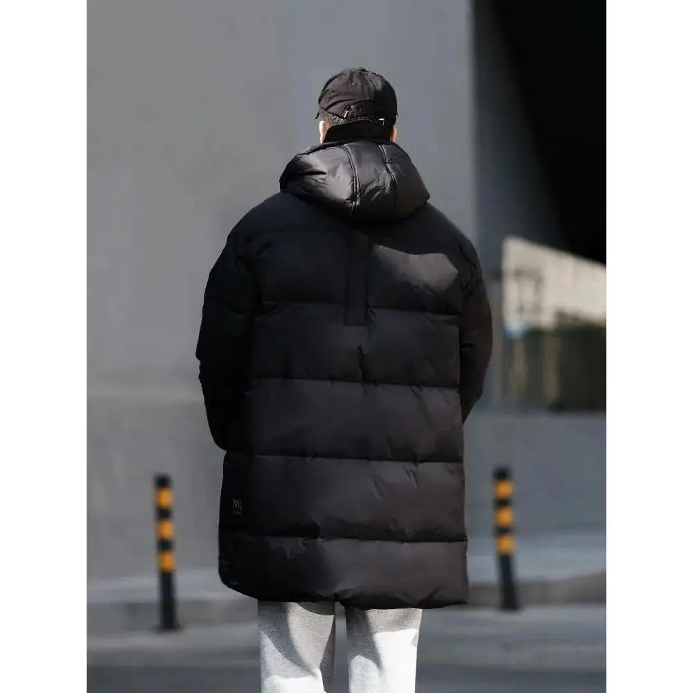 冬季男士中长款羽绒服男冬装黑色连帽加厚保暖羽绒服情侣款外套