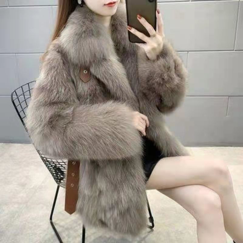 2023新款棉服冬季外套女高档中长款西装领轻奢毛毛大衣