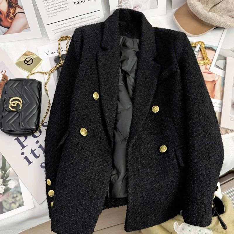 短款黑色韩版显瘦高端内里西装外套女2023年冬季新款小众感小香风