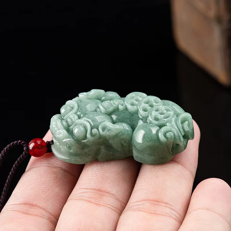 【保真】双面绿色玉貔貅挂件吊坠男款女士时尚情侣编织雕刻貔貅吊坠