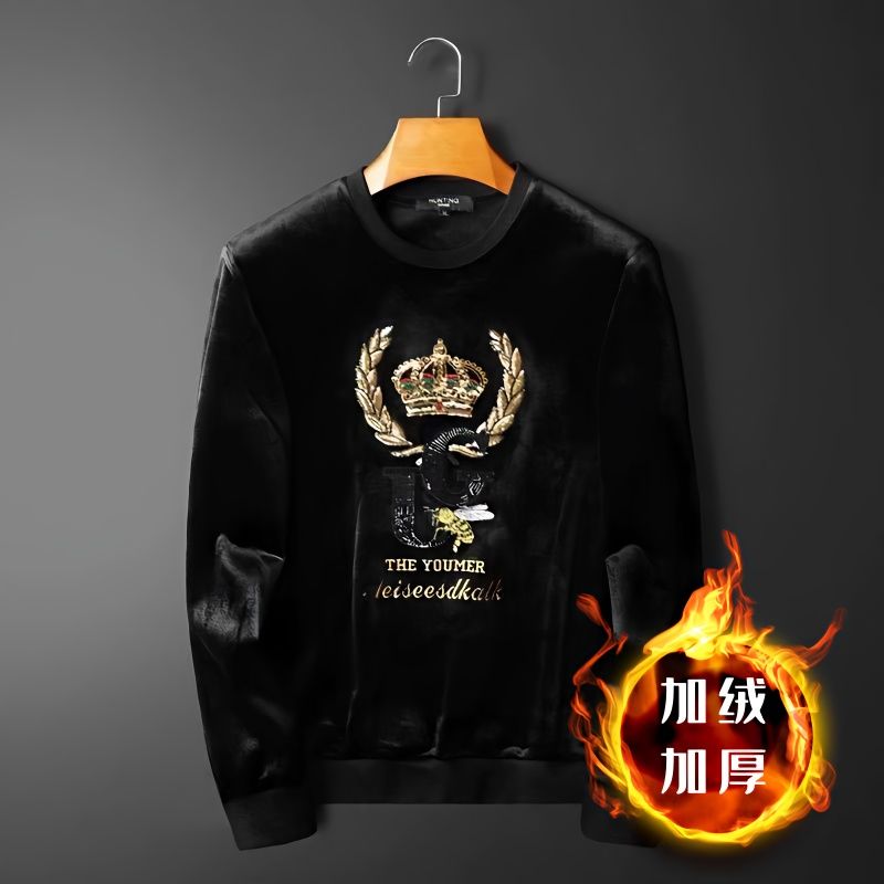 2022欧洲站秋冬社会小伙双面绒金丝绒加厚刺绣长袖潮牌卫衣男外套