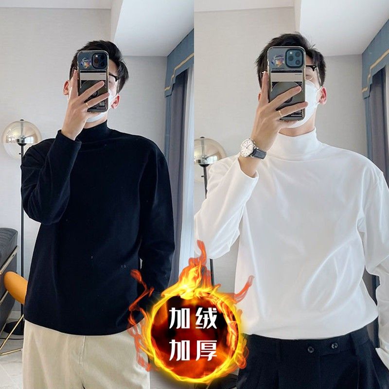 半高领长袖T恤男韩版基础款休闲秋冬潮男打底衫休闲长袖加绒/常规