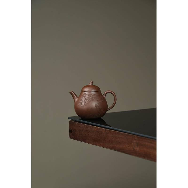 乘风阁原创.紫泥【花好月圆】茄瓜壶紫砂壶.165cc