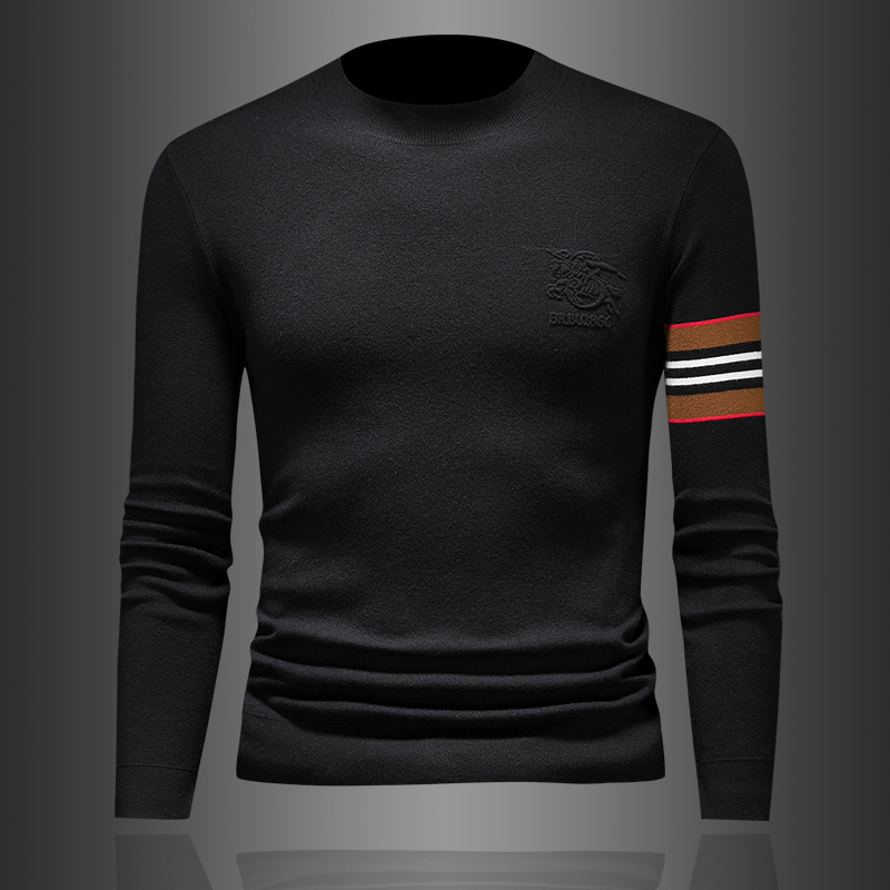 高端欧货男士羊毛衫时尚修身刺绣男生毛衣加厚保暖打底针织衫大码