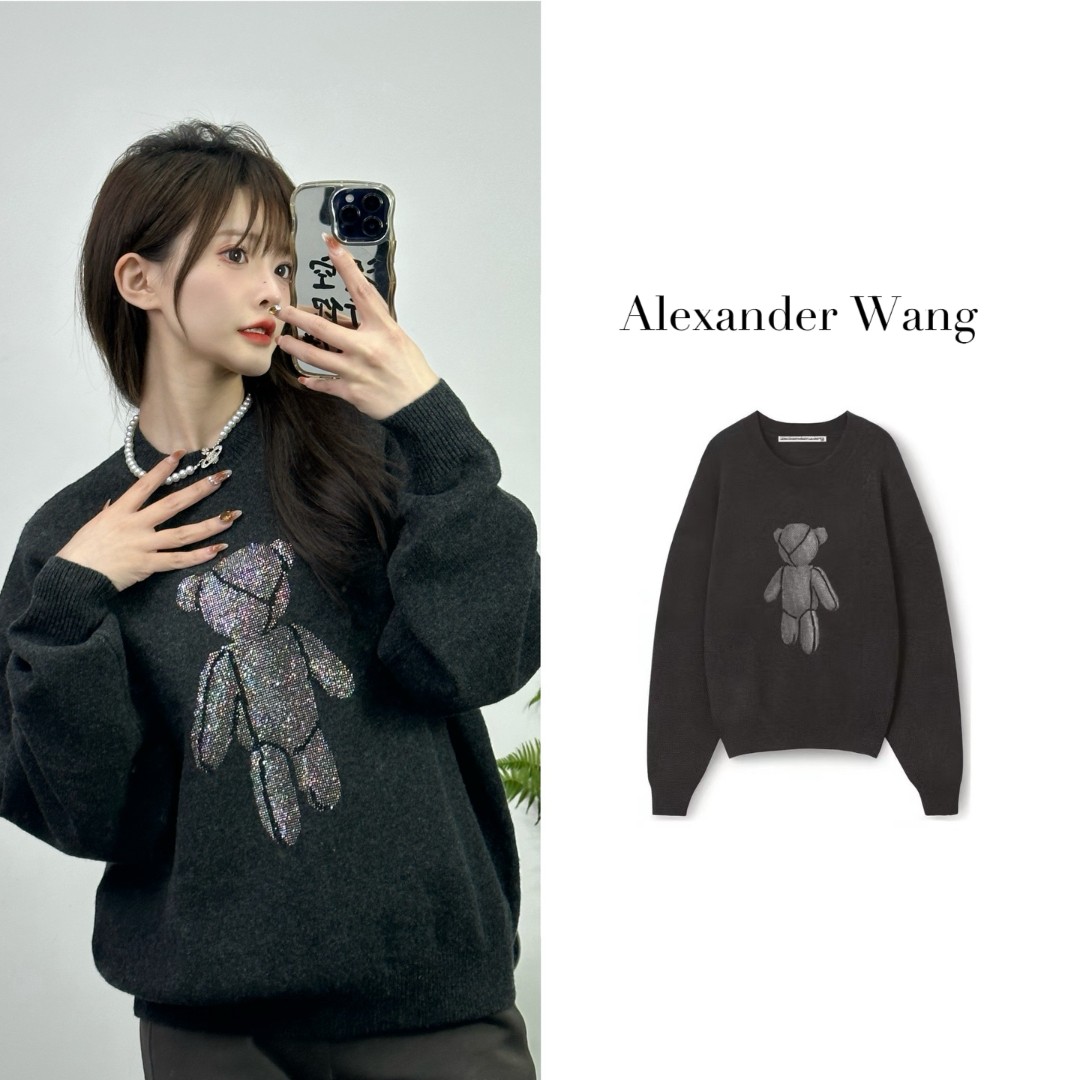 AlexanderWang亚历山大王 FW23 beiress小熊图案长袖圆领套头毛衣
