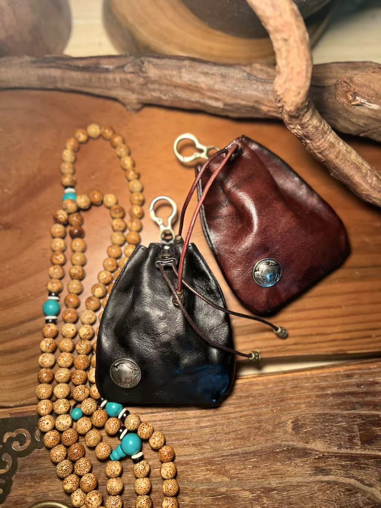 手工真皮零钱包牛皮简约钥匙包多功能植鞣革腰包小挂包文玩包