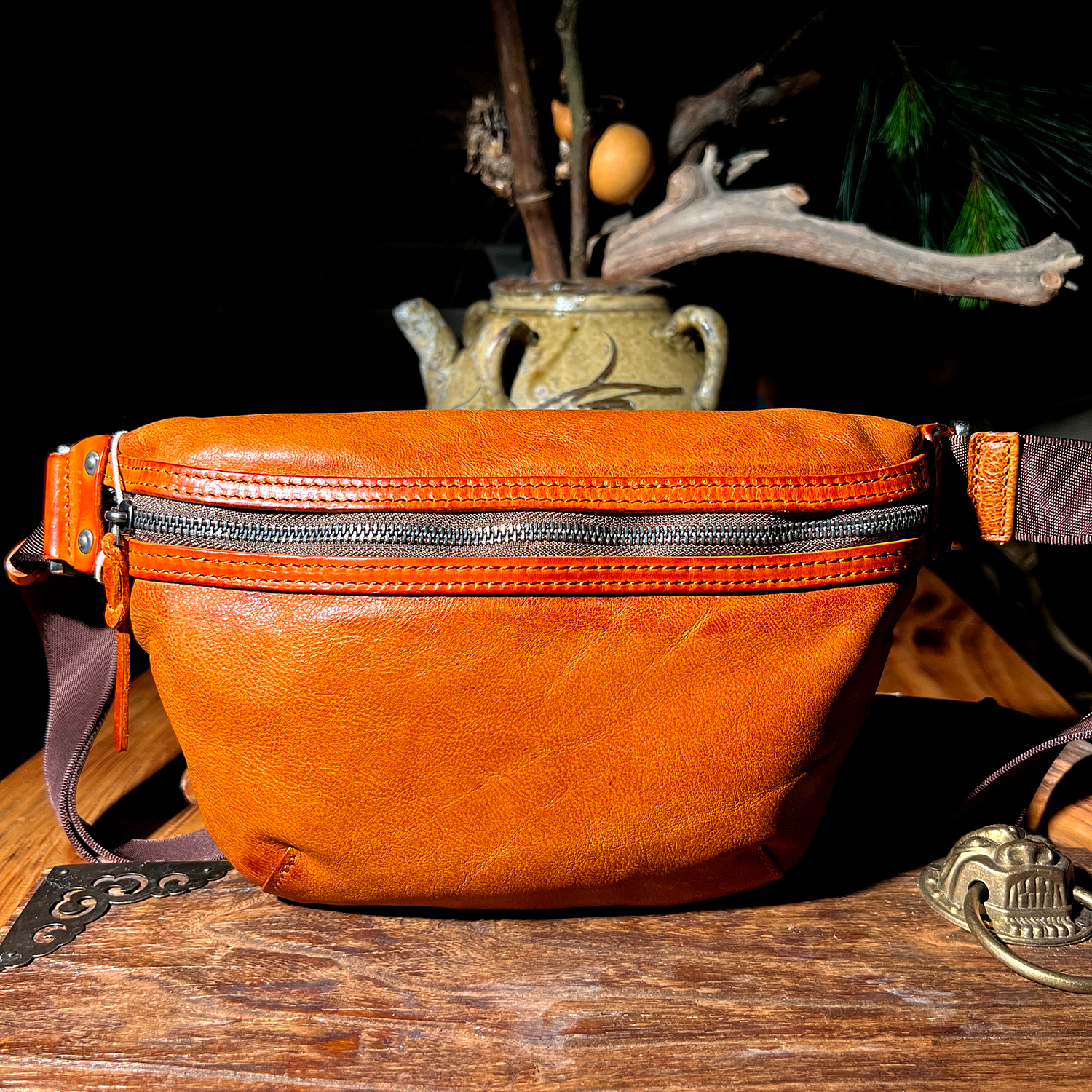 百搭休闲时尚真皮复古潮流做旧单肩斜跨质感韩版男士女士腰包