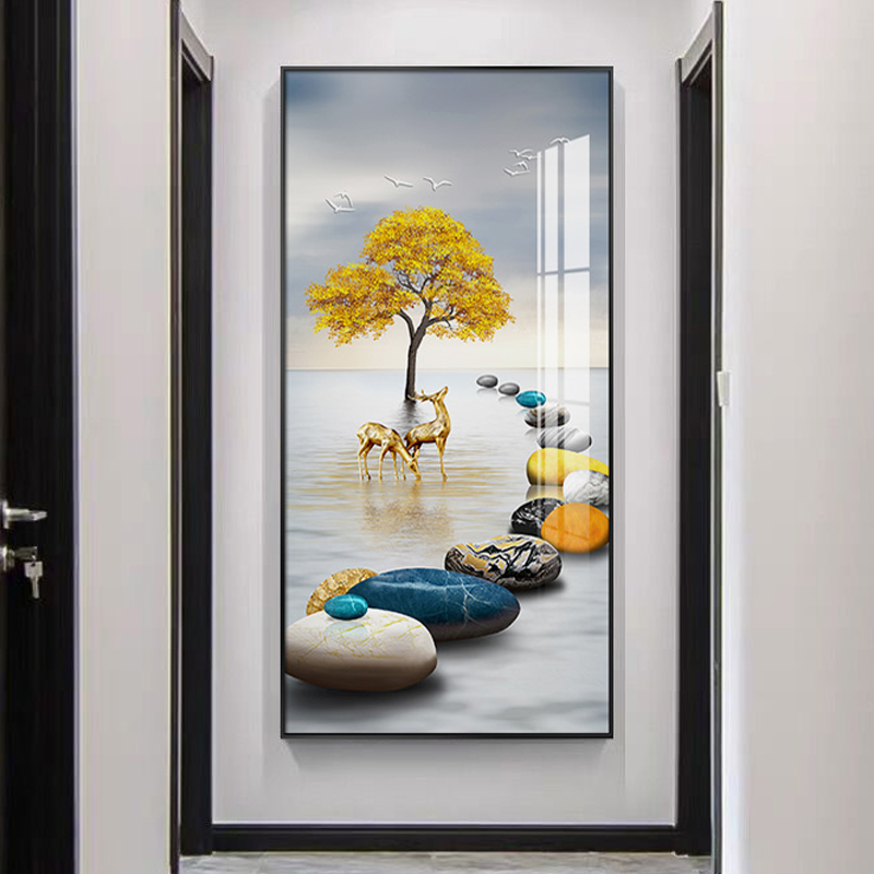 玄关装饰画现代简约入户客厅走廊壁画轻奢风过道竖版大气高端挂画