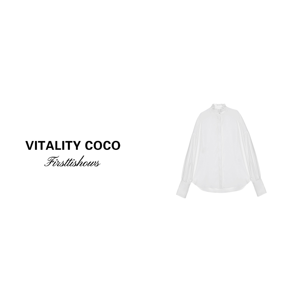 「VITALITYCOCO」早春新款灯笼长袖花瓣领白色纯棉宽松衬衫1062