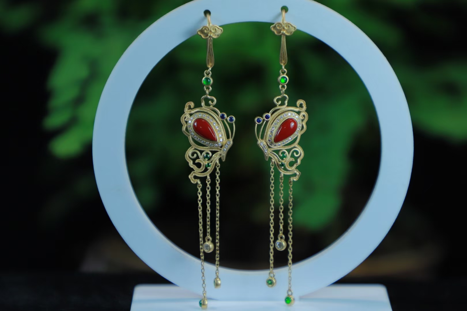 川料九口鸡浆南红耳坠 蝴蝶