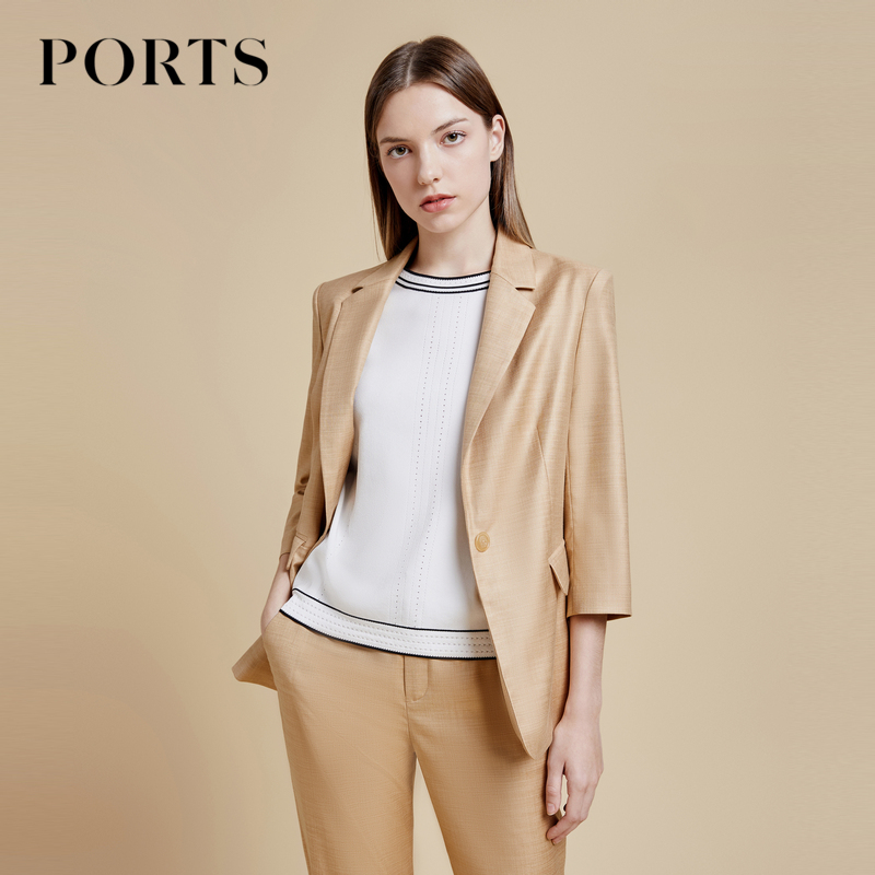 PORTS宝姿 女装春季新款通勤百搭休闲优雅卡其棕一粒扣西服外套女