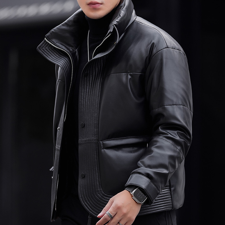 SHIMEISHAER/诗美莎尔冬季男士保暖帅气立领鹅绒绵羊皮衣NAN110