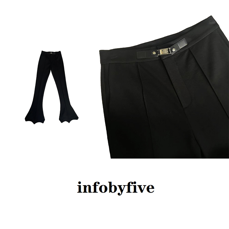 infobyfive 福利秋季黑色长裤阔腿鹅掌裤休闲裤2DA3102