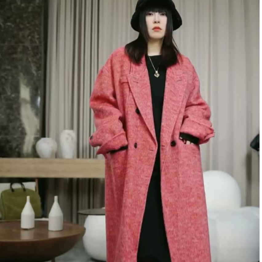 infobyfive福利秋冬新款复古气质女士毛呢红大衣2DH2003