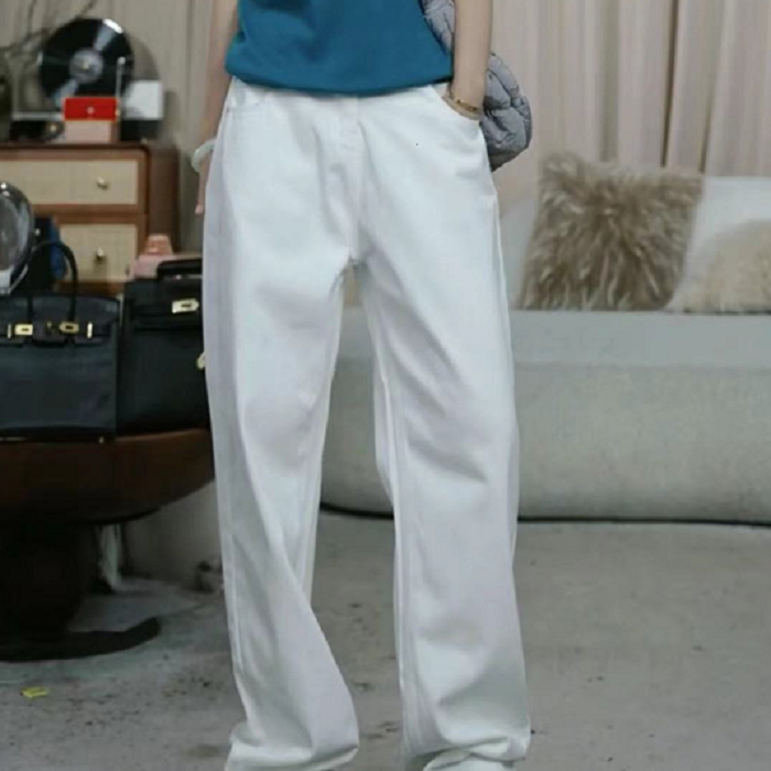 infobyfive福利二代休闲裤水洗不破洞光版白色牛仔裤长裤2DF1104