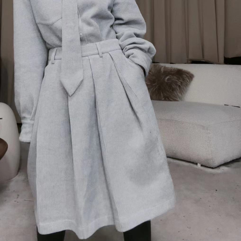 infobyfive福利冬季新款宽松中长款百褶裙半身裙2CL0704