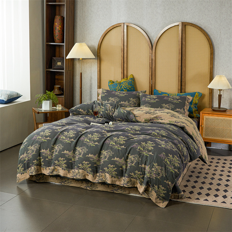 【林深见鹿被套四件套】纯棉色织A类双层纱四件套加密加厚柔软亲肤