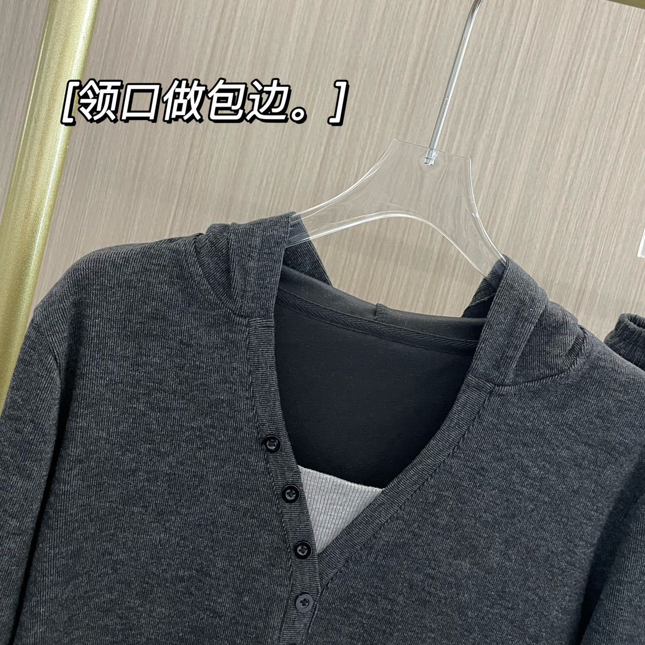 2024绵羊绒糯米套装带帽显瘦修身垂感长裤时尚穿搭