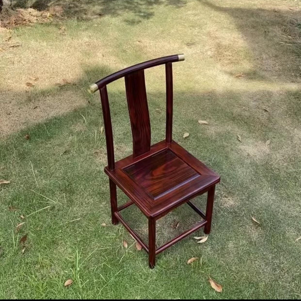 新中式带铜小靠背椅家用简约实木椅