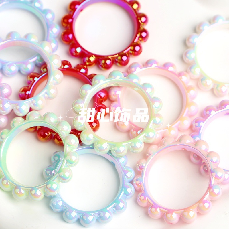 圆形跑环花边镀彩手绘珠底胚底珠子可爱ins手机链车挂DIY通用配件
