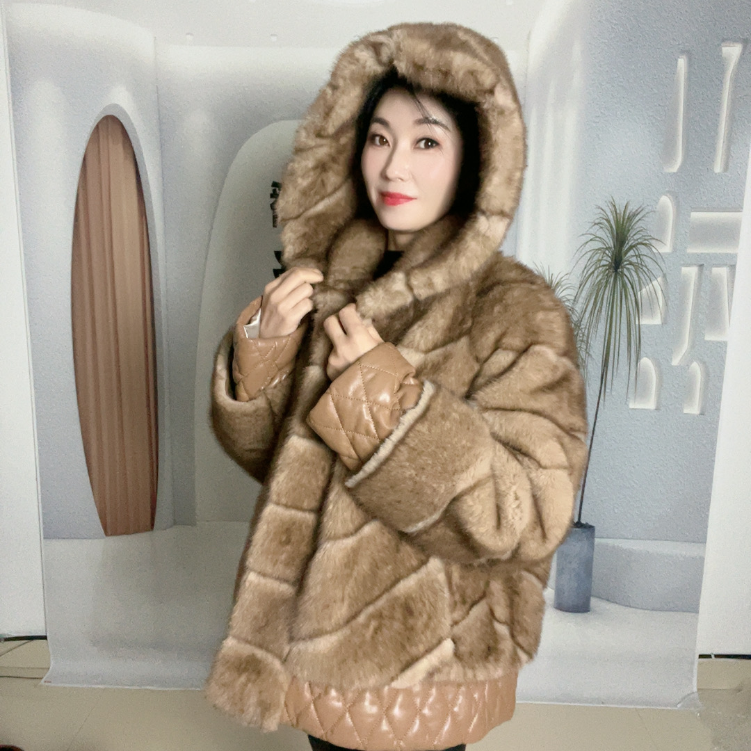 皮毛一体加厚短款中长款大衣仿水貂皮草外套新款秋冬季毛毛绒外套